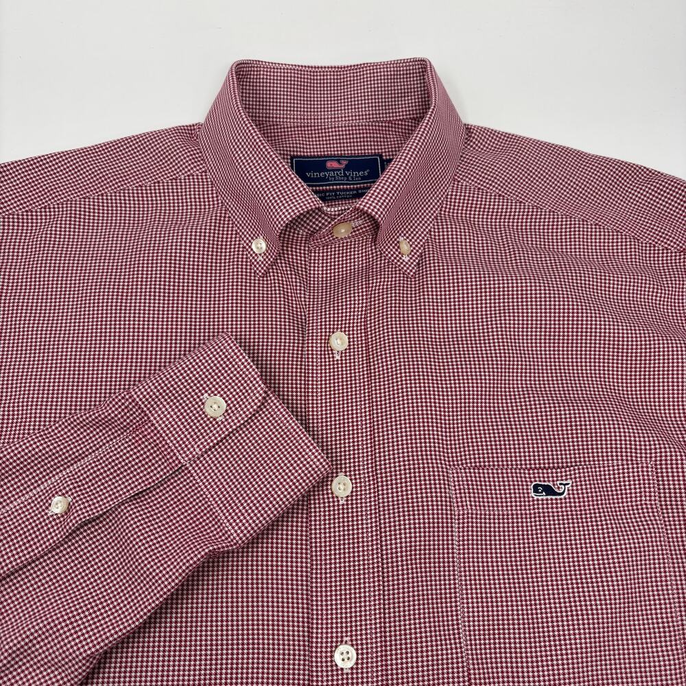 Vineyard Vines Mens Medium Red Check Classic Fit Long Sleeve Button Down Shirt
